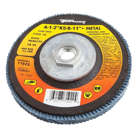 Forney Flap Disc, High Density, Type 29, 4-1/2 in x 5/8 in-11, ZA80 71922